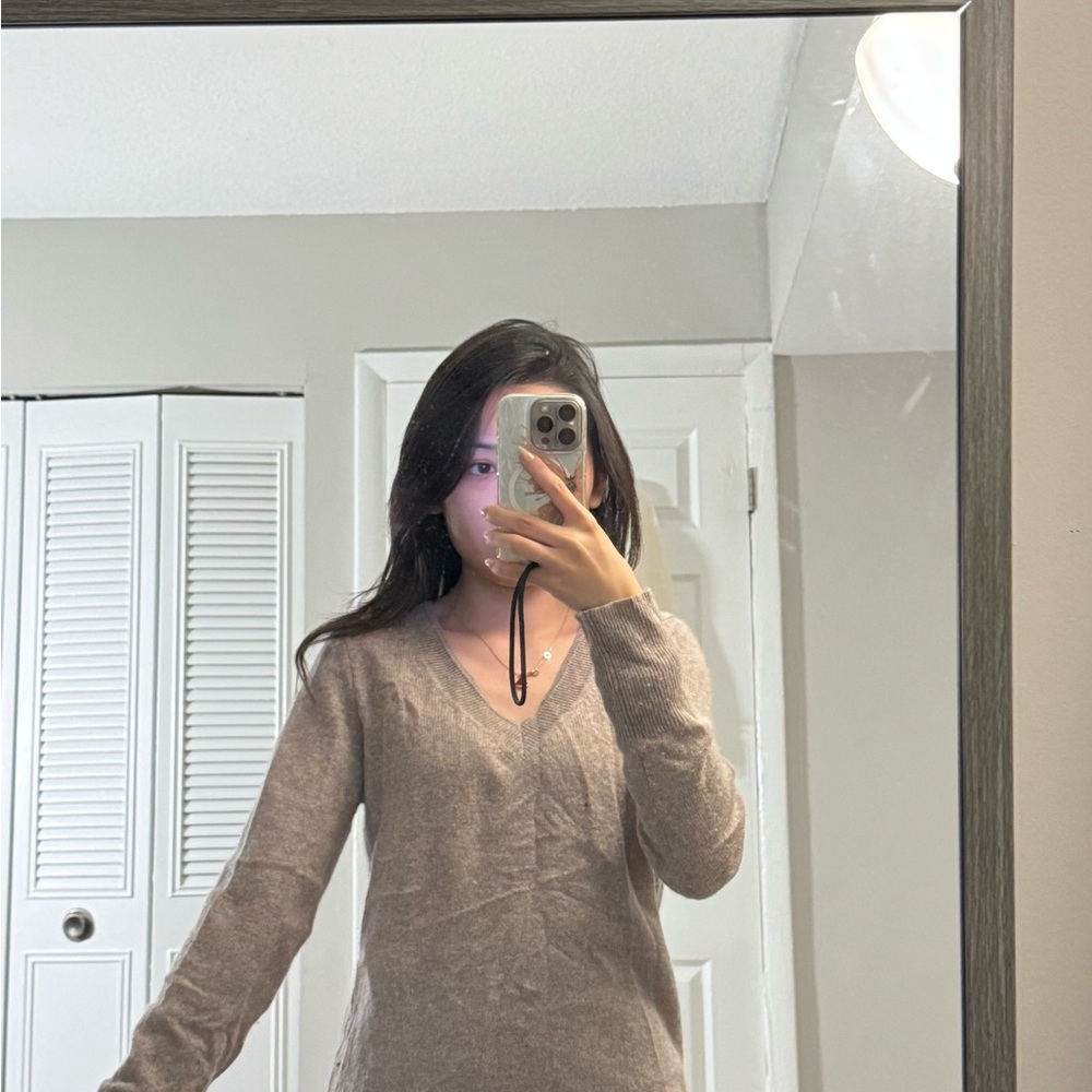 Aritzia Taupe V-Neck Sweater